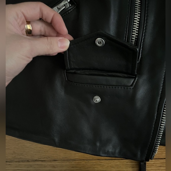 AllSaints Darnley Black Leather Biker Jacket US 10 - Picture 10 of 14